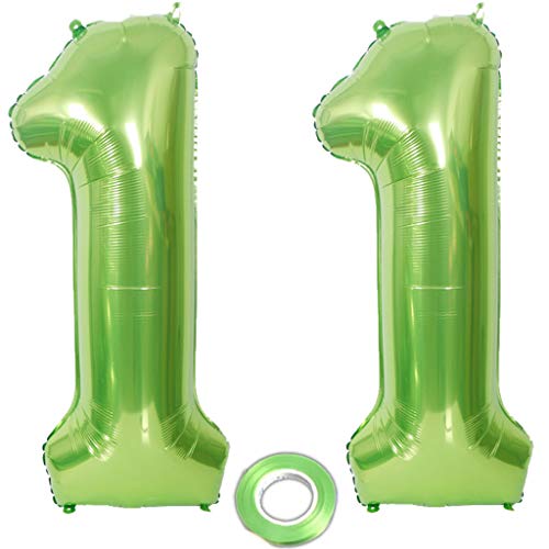 2 Luftballons Zahl 11 Grün, Zahlballon 11 Grün, Luftballons 11 Geburtstag deko Junge Mädchen Grün XXXL Riesen Folienballon 11,40"Aufblasbar Heliumballon 11 jahre Geburtstag Deko Junge Mädchen(11) von Haosell