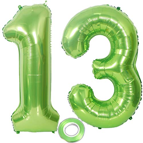 2 Luftballons Zahl 13 Grün, Zahlballon 13 Grün, Luftballons 13 Geburtstag deko Junge Mädchen Grün XXXL Riesen Folienballon 13,40"Aufblasbar Heliumballon 13 jahre Geburtstag Deko Junge Mädchen (13) von Haosell