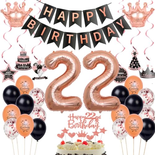 22. Geburtstag Dekorationen Rosegold Schwarz,Luftballon 22 Rosegold,Ballons 22 Geburtstag Frauen,Deko 22. Frau Schwarz,Geburtstagsdeko 22 Jahr Frau,Party Deko 22 Jahre 22. Geburtstag Dekorationen Rosegold Schwarz,Luftballon 22 Rosegold,Ballons 22 Geburtstag Frauen,Deko 22. Frau Schwarz,Geburtstagsdeko 22 Jahr Frau,Party Deko 22 Jahre von Haosell