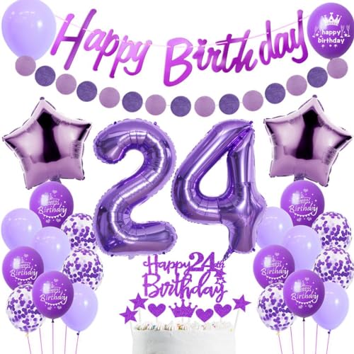 24. Geburtstag Dekoration Frauen, Lila Tortendeko 24. Geburtstag, Frau 24. Party Deko, Luftballons 24. Dekoration ,Geburtstagsdeko 24 Jahre Frau, 24. Ballon 24. Geburtstag Dekoration Frauen, Lila Tortendeko 24. Geburtstag, Frau 24. Party Deko, Luftballons 24. Dekoration ,Geburtstagsdeko 24 Jahre Frau, 24. Ballon von Haosell