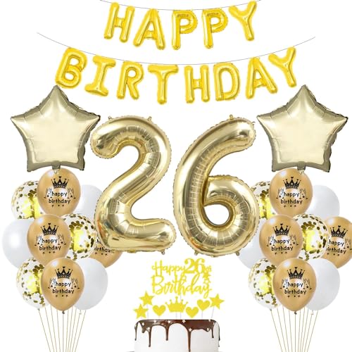 26 Geburtstag Frau Deko Luftballon 26. Geburtstag Deko Gold 26 Jahre Party Dekoration Champagner Gold 26 Mann Frau Geburtstagsdeko 26 Jahre Luftballon 26 Gold Weiß Gold von Haosell