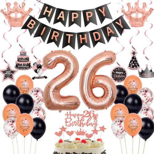 26. Geburtstag Dekorationen Rosegold Schwarz,Luftballon 26 Rosegold,Ballons 26 Geburtstag Frauen,Deko 26. Frau Schwarz,Geburtstagsdeko 26 Jahr Frau,Party Deko 26 Jahre 26. Geburtstag Dekorationen Rosegold Schwarz,Luftballon 26 Rosegold,Ballons 26 Geburtstag Frauen,Deko 26. Frau Schwarz,Geburtstagsdeko 26 Jahr Frau,Party Deko 26 Jahre von Haosell