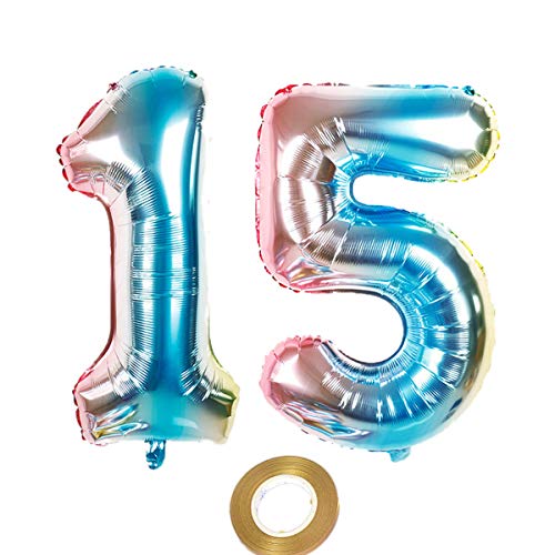32 Zoll luftballons zahl 15 Regenbogen Mädchen 15. geburtstagsdeko Mädchen Nummer 15 Helium Zahlenballon 15 folienballon 15 XXL ballon 15 jahre Geburtstag Dekoration Mädchen 15 geburtstag deko (15) von Haosell