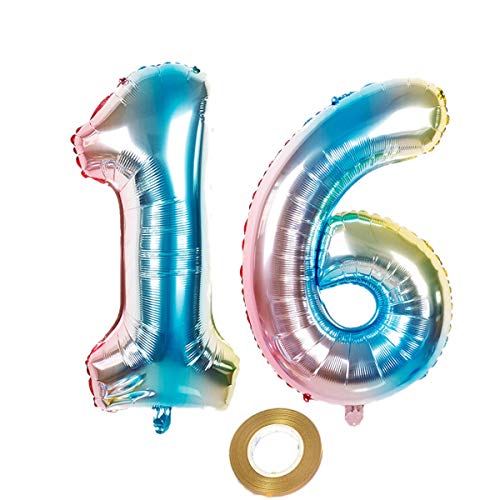 32 Zoll luftballons zahl 16 Regenbogen Mädchen 16. geburtstagsdeko Mädchen Nummer 16 Helium Zahlenballon 16 folienballon 16 XXL ballon 16 jahre Geburtstag Dekoration Mädchen 16 geburtstag deko(16) von Haosell