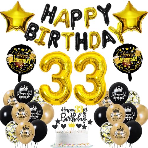 33 Geburtstag Deko Schwarz Gold 33. Geburtstag Mann Frau Gold 33 Jahr Geburtstagdeko 33. Ballon Deko 33 Jahr Party Decoration Luftballons 33 Schwarz 33 Tortendeko von Haosell