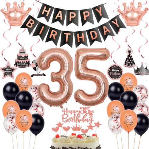 35. Geburtstag Dekorationen Rosegold Schwarz,Luftballon 35 Rosegold,Ballons 35 Geburtstag Frauen,Deko 35. Frau Schwarz,Geburtstagsdeko 35 Jahr Frau,Party Deko 35 Jahre von Haosell