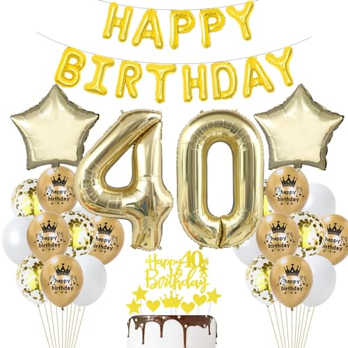40. Geburtstag Deko Set - Luftballons Gold Weiß für Mann und Frau - Party Dekoration Champagner Gold 40. Geburtstag Deko Set - Luftballons Gold Weiß für Mann und Frau - Party Dekoration Champagner Gold von Haosell