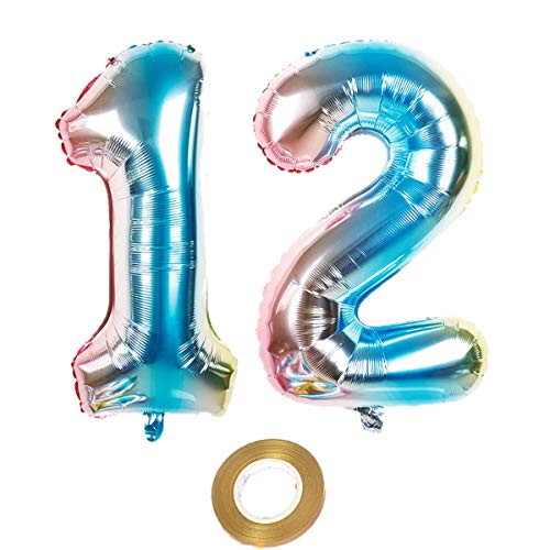32 Zoll luftballons zahl 12 Regenbogen Mädchen 12. geburtstagsdeko Mädchen Nummer 12 Helium Zahlenballon 12 folienballon 12 XXL ballon 12 jahre Geburtstag Dekoration Mädchen 12 geburtstag deko (12) von Haosell