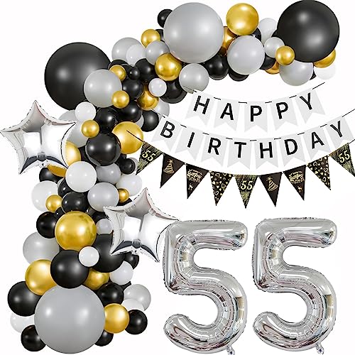 55 Geburtstag Deko Frauen 55 Jahr Geburtstag Schwarz Grau Gold Geburtstagsdeko 55 Luftballon Männer Deko 55 Geburtstag Ballon Girlande 55 Luftballons Girlande Schwarz Grau Ballon 55 Geburtstag von Haosell