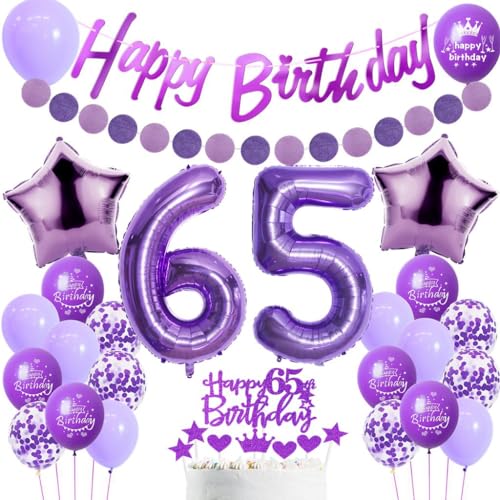 65. Geburtstag Dekoration für Frauen - Lila Tortendeko, Party Deko, Luftballons und Ballon Set - Geburtstagsdeko für 65 Jahre 65. Geburtstag Dekoration für Frauen - Lila Tortendeko, Party Deko, Luftballons und Ballon Set - Geburtstagsdeko für 65 Jahre von Haosell