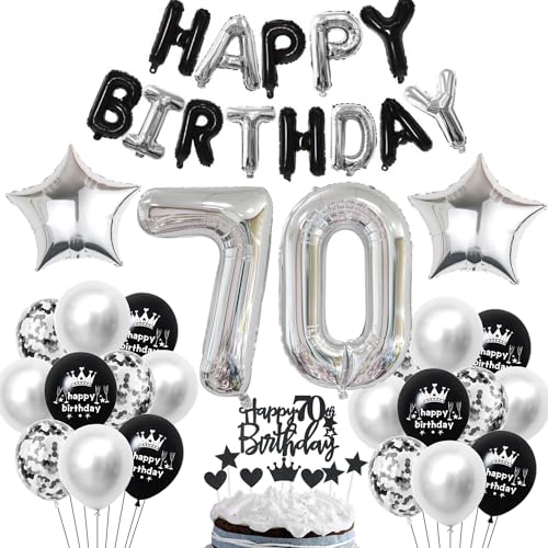 70. Geburtstag Deko Schwarz Silber für Mann und Frau - Tortendeko, Dekoration, Party Ballons - 70 Jahre Feier Set 70. Geburtstag Deko Schwarz Silber für Mann und Frau - Tortendeko, Dekoration, Party Ballons - 70 Jahre Feier Set von Haosell