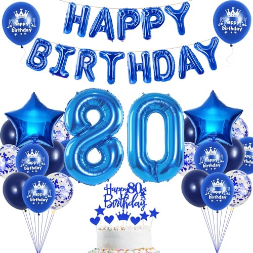 80. Geburtstag Dekoration Blau für Mann und Frau - Tortendeko, Party Deko, Luftballons Marineblau 80. Geburtstag Dekoration Blau für Mann und Frau - Tortendeko, Party Deko, Luftballons Marineblau von Haosell