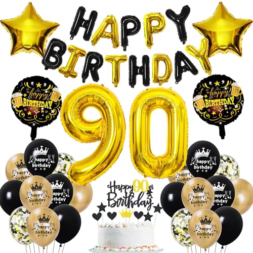 90 Geburtstag Deko Schwarz Gold 90. Geburtstag Mann Frau Gold 90 Jahr Geburtstagdeko 90. Ballon Deko 90 Jahr Party Decoration Luftballons 90 Schwarz 90 Tortendeko von Haosell