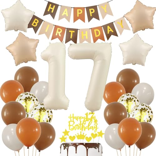 Beige 17 Geburtstag Deko, Creme Weiß ballon 17. Mädchen, Luftballon 17. Geburtstag Beige Gold, Boho 17 Jahre Geburtstagsdeko, Mädchen Junge 17 Jahr Party Deko, Gold 17 Luftballon von Haosell