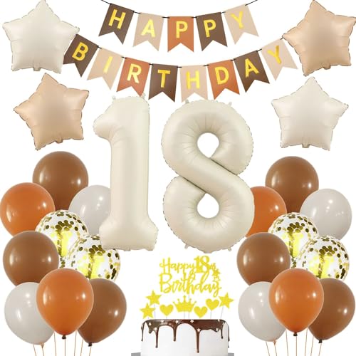 Beige 18 Geburtstag Deko, Creme Weiß ballon 18. Mädchen, Luftballon 18. Geburtstag Beige Gold, Boho 18 Jahre Geburtstagsdeko, Mädchen Junge 18 Jahr Party Deko, Gold 18 Luftballon von Haosell