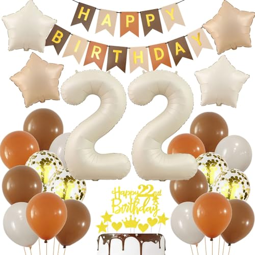 Beige 22 Geburtstag Deko, Creme Weiß ballon 22. Frau, Luftballon 22. Geburtstag Beige Gold, Boho 22 Jahre Geburtstagsdeko, Frau Mann 22 Jahr Party Deko, Gold 22 Luftballon von Haosell