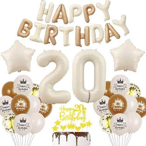 Haosell Beige, Gold, Brown Ballon-Set für 20. Geburtstag - 37 Stück, Unisex-Erwachsene von Haosell