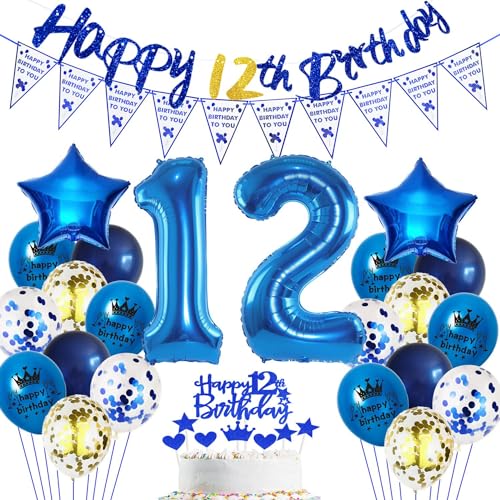 Blau 12. Geburtstag Dekoration Junge, Blau 12 Jahr Jungen Geburtstagsdeko, Luftballon 12. Geburtstag Party Deko, Junge Geburtstagsdeko 12 Jahre, Blau 12 Ballon, Blau Deko 12 Jahr Geburtstagsdeko von Haosell