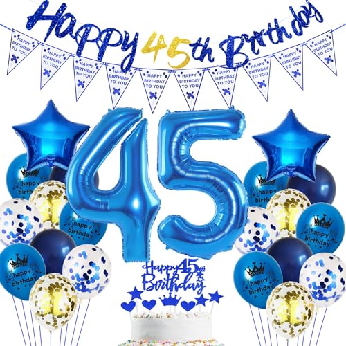 Blau 45. Geburtstag Dekoration Mann - Luftballon Party Deko für Männer, Geburtstagsdeko 45 Jahre, Ballon und Deko Set Blau 45. Geburtstag Dekoration Mann - Luftballon Party Deko für Männer, Geburtstagsdeko 45 Jahre, Ballon und Deko Set von Haosell