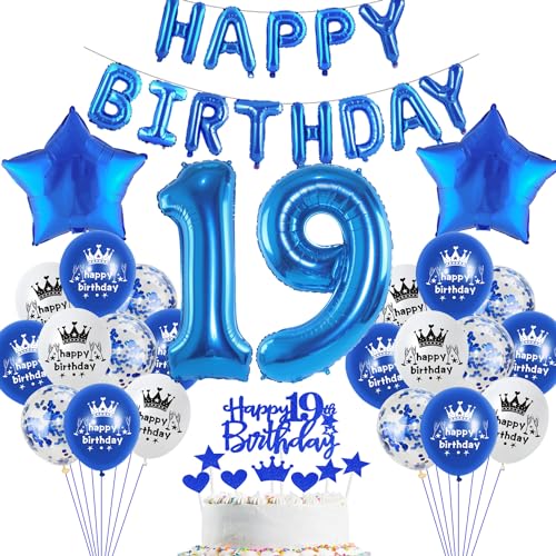 Blau Luftballon 19. Geburtstag Junge deko Folienballon 19 Tortendeko 19 Geburtstags Junge dekoration happy Birthday Girlande Banner Blau Geburtstagsdeko 19 jahre Junge Ballon deko 19. Geburtstag Junge von Haosell
