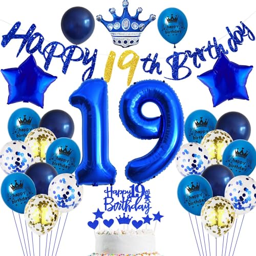 Luftballons 19. Geburtstag Dekoration - Blau Deko Set für Junge, Party Zubehör, 19 Jahre Feier Luftballons 19. Geburtstag Dekoration - Blau Deko Set für Junge, Party Zubehör, 19 Jahre Feier von Haosell