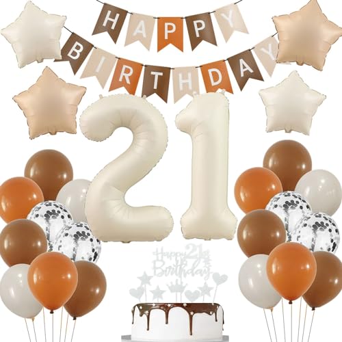 Boho 21. Luftballon Beige, Deko 21. Geburtstag Frau, Luftballon 21 Jahre Geburtstag Creme, Deko 21 Jahre Frauen Mann Ballon, Braun 21 Geburtstag Deko, 21 Jahr Geburtstagdeko Beige Nude von Haosell