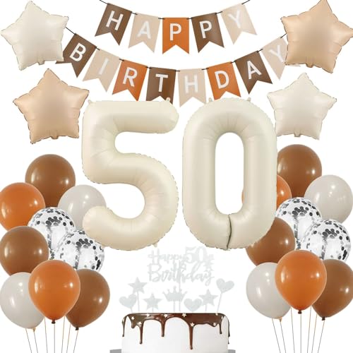 Boho 50. Luftballon Beige, Deko 50. Geburtstag Frau, Luftballon 50 Jahre Geburtstag Creme, Deko 50 Jahre Frauen Mann Ballon, Braun 50 Geburtstag Deko, 50 Jahr Geburtstagdeko Beige Nude von Haosell