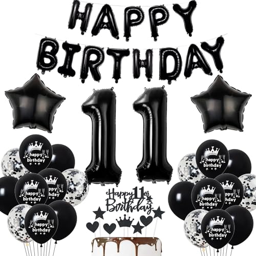 Deko 11. Geburtstag Junge Mädchen - Schwarze Luftballons und Tortendeko - Party Dekoration für 11 Jahre Jungen Deko 11. Geburtstag Junge Mädchen - Schwarze Luftballons und Tortendeko - Party Dekoration für 11 Jahre Jungen von Haosell