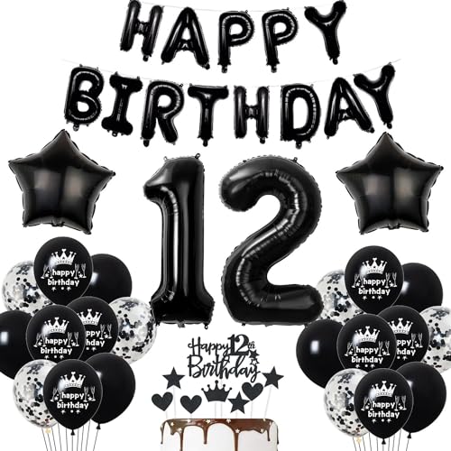 Deko 12. Geburtstag Junge Schwarz Tortendeko Mädchen Luftballons Party Ballons Dekoration Jahre Jungen Deko 12. Geburtstag Junge Schwarz Tortendeko Mädchen Luftballons Party Ballons Dekoration Jahre Jungen von Haosell
