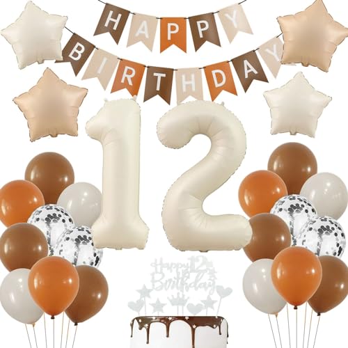 Deko 12. Geburtstag Mädchen, Boho 12. Luftballon Beige, Luftballon 12 Jahre Creme, Beige Ballon 12. Luftballons Braun 12 Geburtstag, 12 Jahr Geburtstagdeko Junge von Haosell