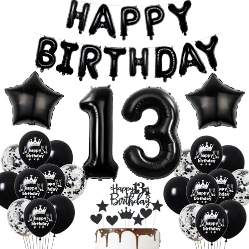 Deko 13. Geburtstag Junge Mädchen - Schwarz Tortendeko, Luftballons, Party Ballons, Dekoration für 13 Jahre Jungen von Haosell