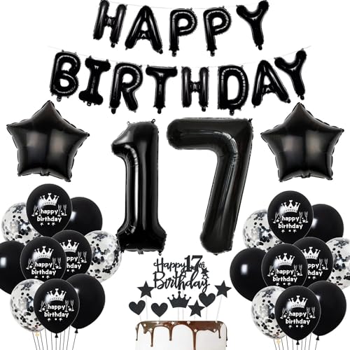 Deko 17. Geburtstag Junge Mädchen - Schwarze Luftballons und Tortendeko - Party Dekoration für 17 Jahre Jungen Deko 17. Geburtstag Junge Mädchen - Schwarze Luftballons und Tortendeko - Party Dekoration für 17 Jahre Jungen von Haosell