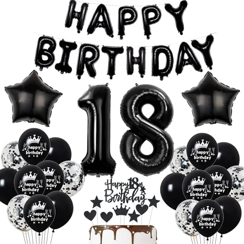Deko 18. Geburtstag Schwarz - Tortendeko für Junge und Mädchen, Luftballons, Party Ballons, Dekoration für 18 Jahre Jungen Deko 18. Geburtstag Schwarz - Tortendeko für Junge und Mädchen, Luftballons, Party Ballons, Dekoration für 18 Jahre Jungen von Haosell