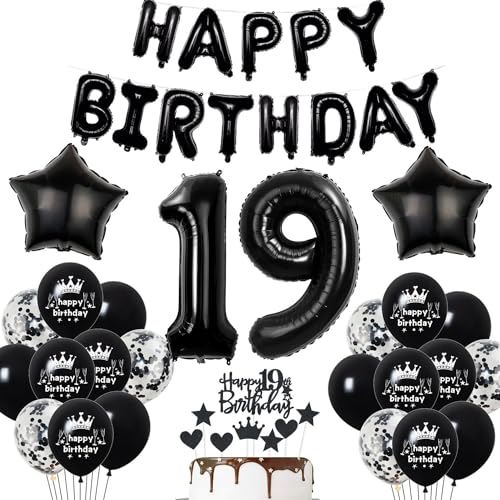 Deko 19. Geburtstag Junge Schwarz Tortendeko 19 Geburtstag Mädchen Luftballons 19. Geburtstag Schwarz Party Ballons 19 Geburtstag Dekoration Schwarz Geburtstagsdeko 19 Jahre Jungen Deko Schwarze von Haosell