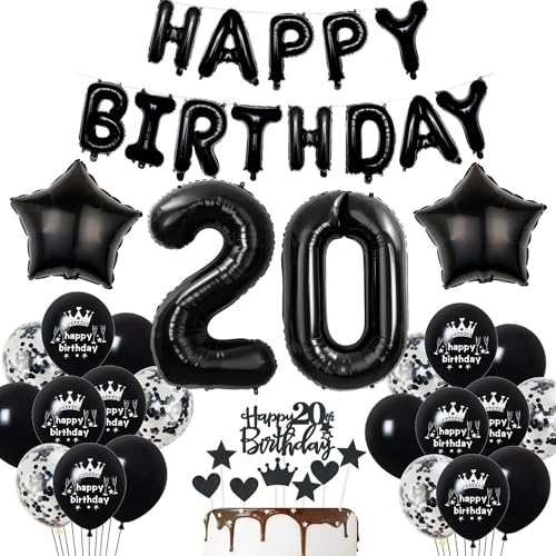 Deko 20. Geburtstag Mann Frau - Schwarze Tortendeko, Luftballons, Party Ballons, Dekoration - Geburtstagsdeko 20 Jahre von Haosell