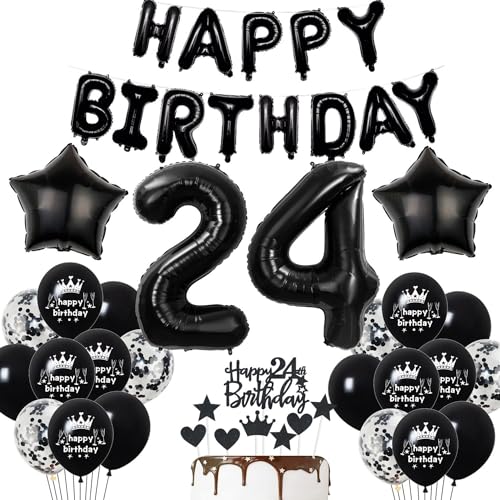 Deko 24. Geburtstag Mann Frau - Schwarze Luftballons, Tortendeko, Party Dekoration für 24 Jahre Deko 24. Geburtstag Mann Frau - Schwarze Luftballons, Tortendeko, Party Dekoration für 24 Jahre von Haosell