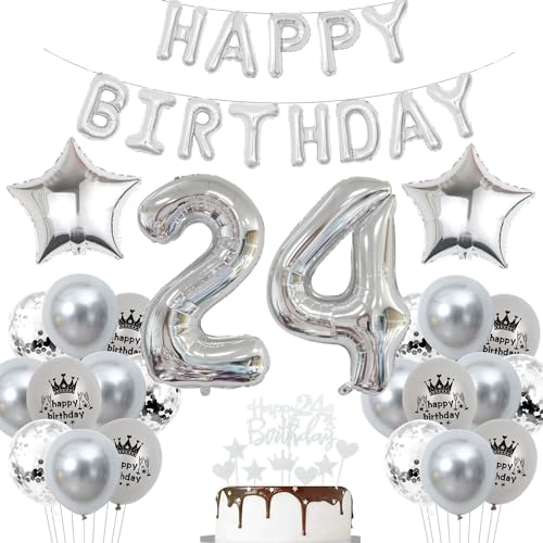Deko 24. Geburtstag Mann Luftballon - Silber Party Ballons für 24 Jahre Dekoration - Geburtstags Ballon Frau Deko 24. Geburtstag Mann Luftballon - Silber Party Ballons für 24 Jahre Dekoration - Geburtstags Ballon Frau von Haosell