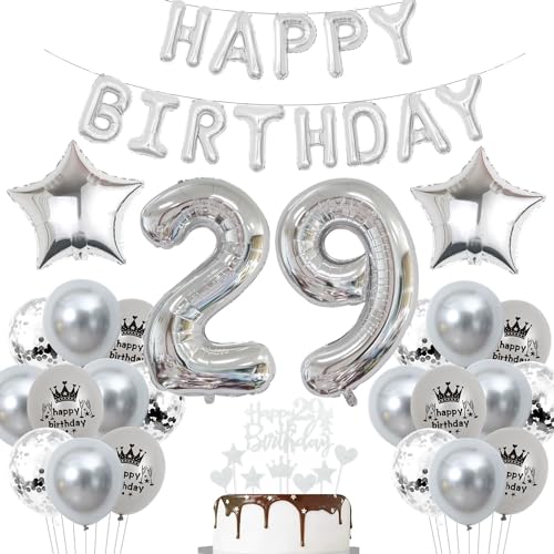 Deko 29. Geburtstag Luftballon - Silber Party Ballons für Mann und Frau - Dekoration für 29 Jahre Feier von Haosell