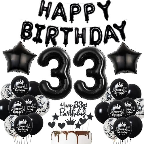 Deko 33. Geburtstag Mann Frau - Schwarze Luftballons, Party Ballons, Tortendeko, Dekoration - Geburtstagsdeko 33 Jahre von Haosell