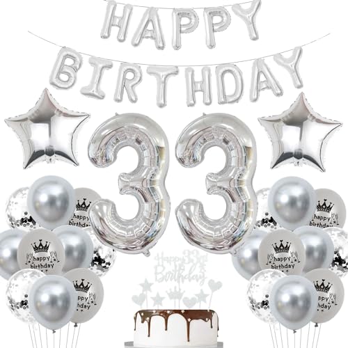 Deko 33. Geburtstag Mann Luftballon - Silber Party Ballons für 33 Jahre Dekoration - Geburtstagsdeko für Frau Deko 33. Geburtstag Mann Luftballon - Silber Party Ballons für 33 Jahre Dekoration - Geburtstagsdeko für Frau von Haosell