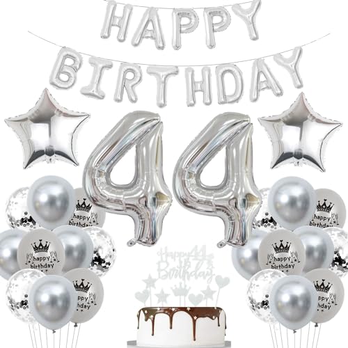 Deko 44. Geburtstag Mann Silber Luftballon - Party Ballons für 44 Jahre Dekoration - Geburtstags Ballon Frau - Silber Party Deko von Haosell