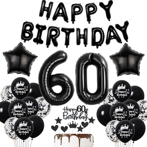Deko 60. Geburtstag Mann Schwarz Tortendeko Luftballons Party Ballons Dekoration Geburtstagsdeko Jahre Frau von Haosell