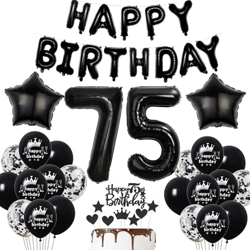 Deko 75. Geburtstag Mann Schwarz Tortendeko Luftballons Party Ballons Dekoration Geburtstagsdeko Jahre Frau von Haosell