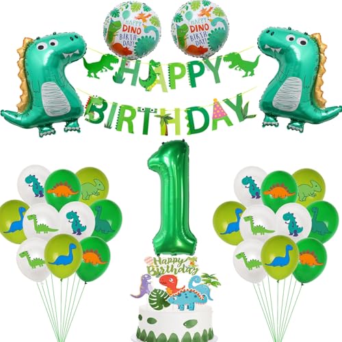 Dino 1 Geburtstag Deko, Dino Deko 1 Jahre Kindergeburtstag,Dino Folienballon 1 jahre Junge Geburtstagsdeko,Luftballons 1 Geburtstag Dschungel Deko，1 Geburtstag Junge Dino Party deko von Haosell