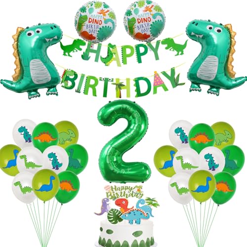 Dino 2 Geburtstag Deko, Dino Deko 2 Jahre Kindergeburtstag,Dino Folienballon 2 jahre Junge Geburtstagsdeko,Luftballons 2 Geburtstag Dschungel Deko，2 Geburtstag Junge Dino Party deko von Haosell