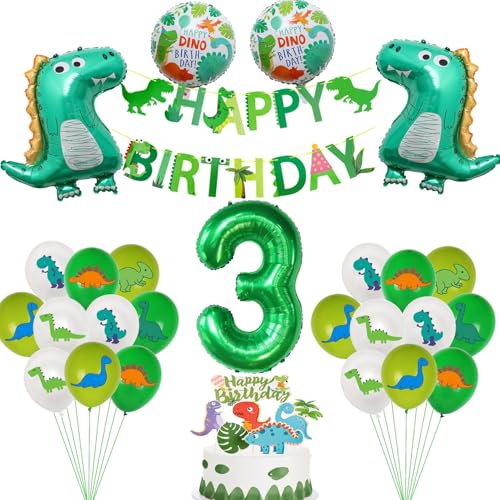 Haosell Dino 3. Geburtstag Deko, Dino Folienballon 3 jahre Junge Geburtstagsdeko, Luftballons 3 Geburtstag Dschungel Deko, 30-teiliges Ballon-Set für Kinder von Haosell