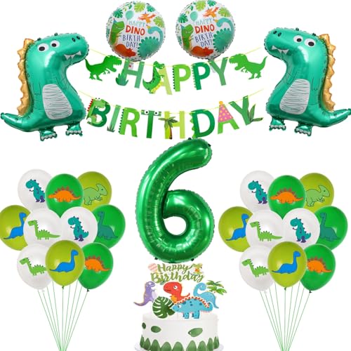 Dino 6 Geburtstag Deko, Dino Deko 6 Jahre Kindergeburtstag,Dino Folienballon 6 jahre Junge Geburtstagsdeko,Luftballons 6 Geburtstag Dschungel Deko，6 Geburtstag Junge Dino Party deko von Haosell