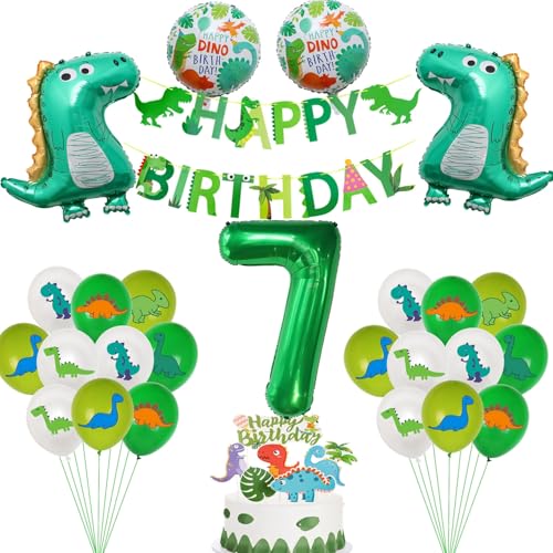Dino 7 . Geburtstag Deko, Dino Deko 7 Jahre Kindergeburtstag,Dino Folienballon 7 jahre Junge Geburtstagsdeko ,Luftballons 7 Geburtstag Dschungel Deko，7 Geburtstag Junge Dino Party deko von Haosell