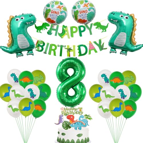 Dino 8 Geburtstag Deko, Dino Deko 8 Jahre Kindergeburtstag,Dino Folienballon 8 jahre Junge Geburtstagsdeko,Luftballons 8 Geburtstag Dschungel Deko，8 Junge Party deko von Haosell