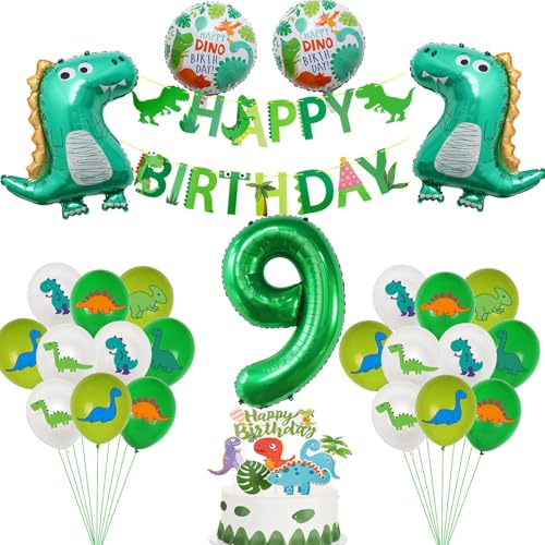 Dino 9 Geburtstag Deko, Dino Deko 9 Jahre Kindergeburtstag,Dino Folienballon 9 jahre Junge Geburtstagsdeko,Luftballons 9 Geburtstag Dschungel Deko，9 Geburtstag Junge Dino Party deko von Haosell